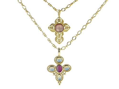 Off Park ® Collection, Multi-Color Crystal Gold Tone 2 in 1 Convertible Cross Necklace