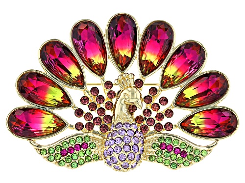 Off Park ® Collection, Gold Tone Multi-Color Crystal Peacock Brooch