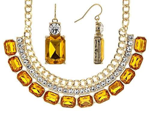 Off Park ® Collection, Gold Tone Orange and White Crystal Necklace And Earring Set