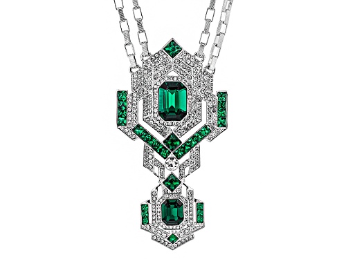 Off Park ® Collection White And Green Crystal Silver Tone Deco Necklace