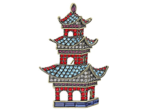 Off Park ® Collection Multicolor Crystal Antiqued Gold Tone Japanese Pagoda Brooch