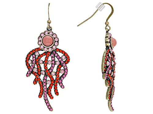 Off Park ® Collection Multicolor Crystal Imitation Coral Antiqued Gold Tone Dangle Earrings