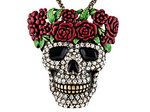 Off Park ® White Crystal Multicolor Enamel Antique Bronze Tone Day Of The Dead Skull Pin Pendant