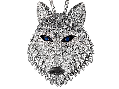 Off Park ® Collection Multicolor Crystal Black Enamel Silver Tone Wolf Pin Pendant With Chain