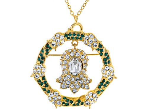 Off Park ® Collection White And Green Crystal Gold Tone Lily Of The Valley Pin Pendant With Chain