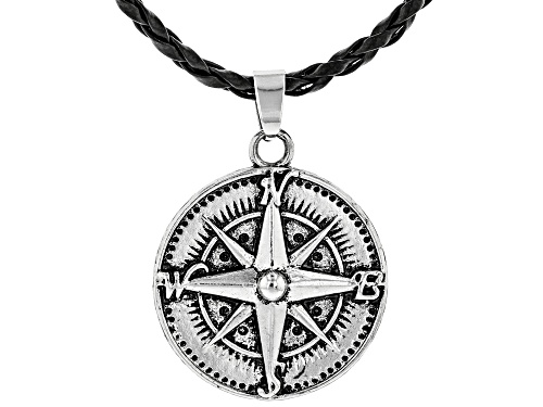 Off Park® Collection Silver Tone Compass Mens 18" Necklace With Leather Cord