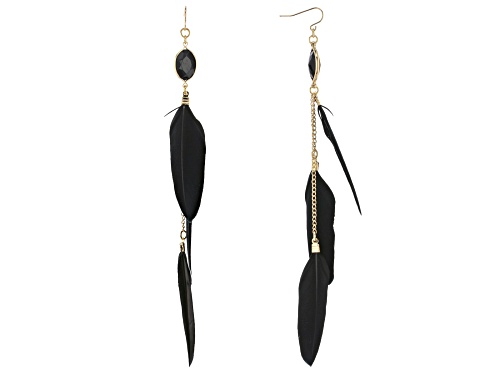 Photo of Off Park® Collection Black Crystal And Black Faux Feather Gold Tone Earrings