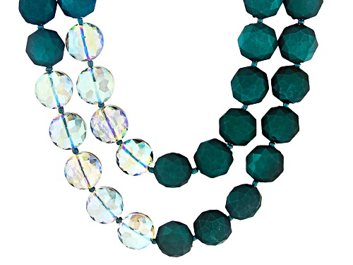 Photo of Off Park® Collection Green Bead Gold Tone And Imitation Leather Asymmetrical Double Strand Necklace