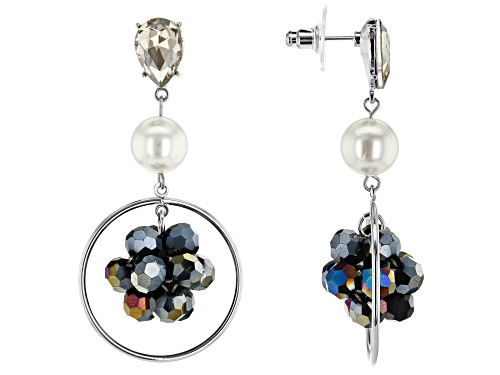 Off Park® Collection White Crystal, Blue Iridescent Bead And Pearl Simulant Silver Tone Earrings