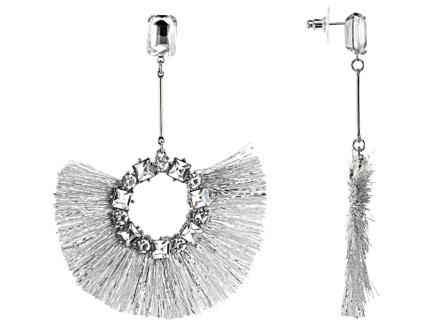 Photo of Off Park® Collection Mixed Shape White Crystal Silver Tone Fringe Earrings