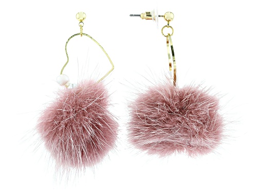 Photo of Off Park® Collection Girls Pink Puff Ball And Pearl Simulant Gold Tone Heart Earrings