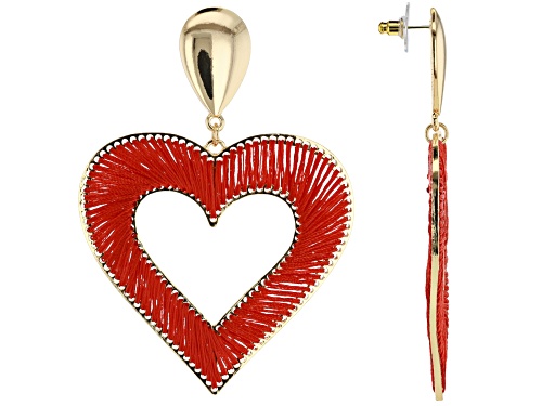 Off Park® Collection Red Fabric Gold Tone Threaded Heart Earrings