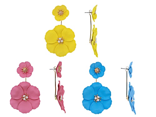 Photo of Off Park ® Collection Gold Tone Set of 3 Pastel Flower Earrings
