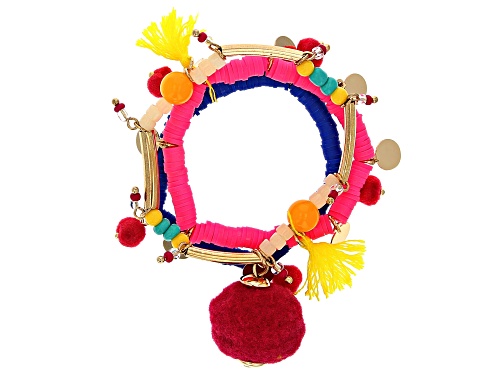 Photo of Off Park® Collection Multi- Color Beads & Cotton Pom Poms Childens stretch Bracelet Set Of 3 - Size 6