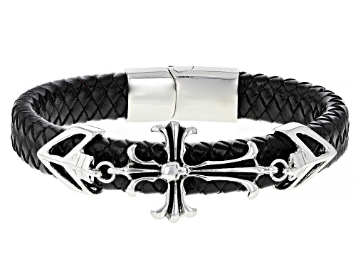 Photo of Off Park® Collection lLeather Silver Tone And Leather Mens Cross Bracelet