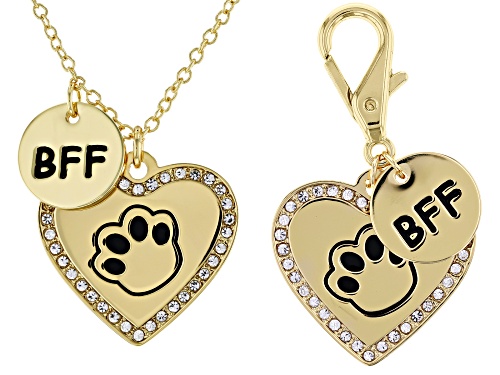 Off Park® Collection White Crystal Gold Tone Charm Necklace W/ Matching Pet Charm