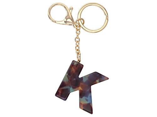 Photo of Gold Tone Blue Resin "K" Initial Key Chain