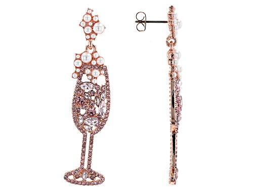 Multi Color Crystal Rose Tone Champagne Glass Earrings