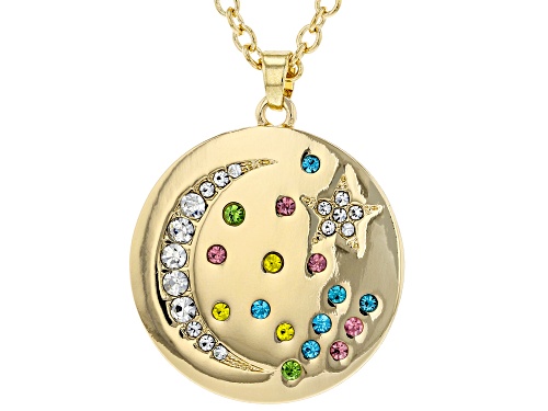 Photo of Mutli Color Crystal Gold tone Moon Necklace