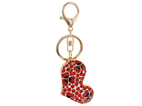 Off Park® Collection, Gold Tone Red Crystal and Enamel Heart Key chain with Flowers
