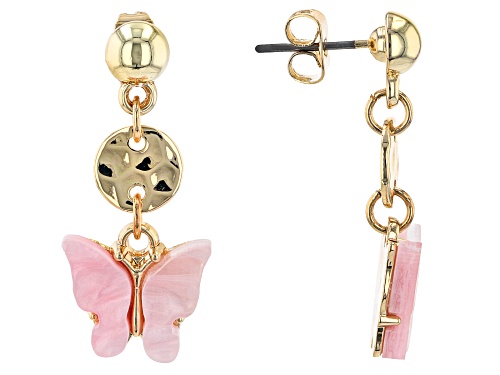 Off Park ® Collection, Gold Tone Pink Butterfly Resin Children's Earrings