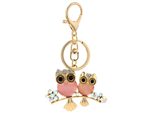 Photo of Off Park ® Collection, Gold Tone Pink and White Crystal Owl Keychain