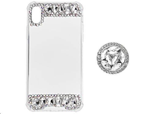 Off Park® Collection, White and Iridescent Crystals iPhone XR Cell Phone Case with Pop Socket
