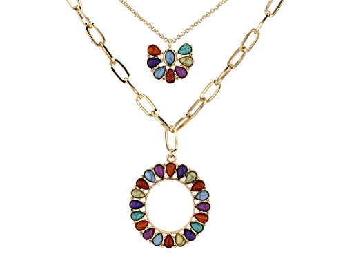 Photo of Off Park ® Collection, Gold Tone Multi Color Beaded Double Chain Necklace