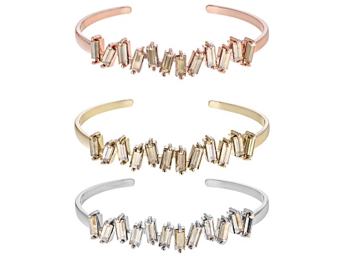 Off Park ® Collection, Champagne Color Crystal Silver, Gold, & Rose Tone Set of 3 Bracelets