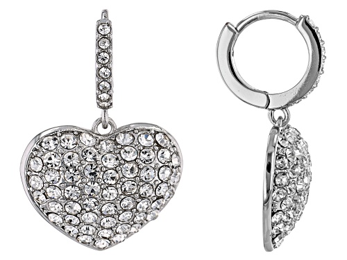 Photo of Off Park ® Collection, White Crystal Silver Tone Heart Earrings