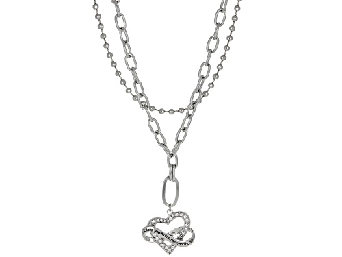 Photo of Off Park® Collection, White Crystal, Double Chain "I Love You To The Moon & Back" Heart Necklace - Size 17