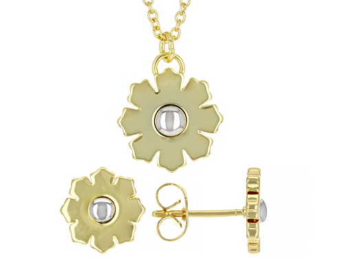 Off Park® Collection, Gold and Silver Tone Flower Earring and Pendant With Chain