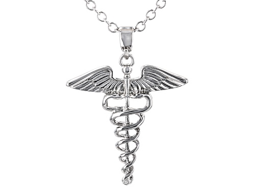 Off Park® Collection, Silver Tone Caduceus Pendant With 18" Chain
