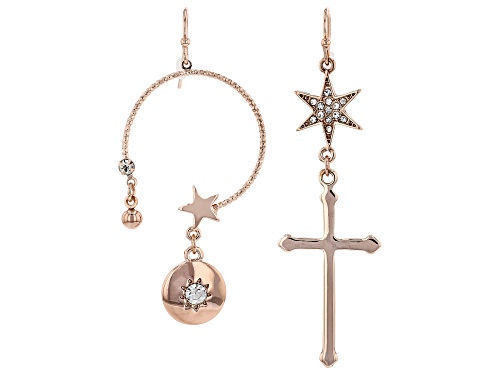 Off Park® Collection, Multi Color Crystal Rose Tone Cross & Star Charm Mismatched Earrings