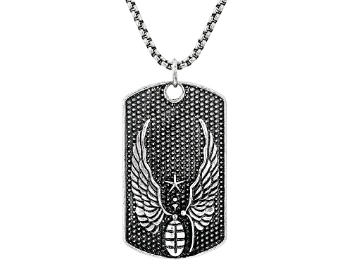 Off Park® Collection, Silver Tone Winged Grenade Dog Tag Pendant With 24" Chain