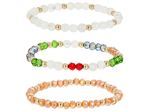 Photo of Multi-Color Bead Gold Tone Stretch Bracelet Set Of 3