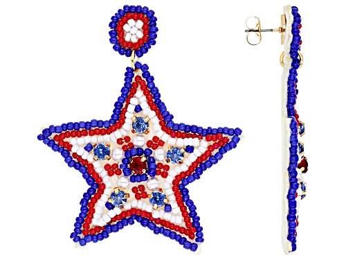 Off Park® Collection Red, White & Blue Glass Bead and Acrylic Stone Gold Tone Star Earrings
