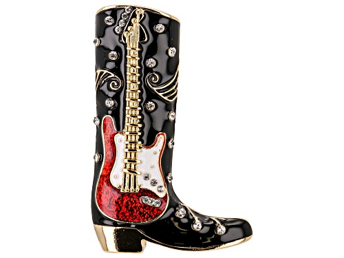 Off Park® Collection Glass & Multi Color Enamel Guitar Cowboy Boot Gold Tone Brooch