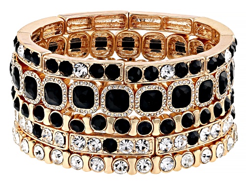 Off Park® Collection Black & White Crystal Gold Tone Stretch Bracelet Set of 5