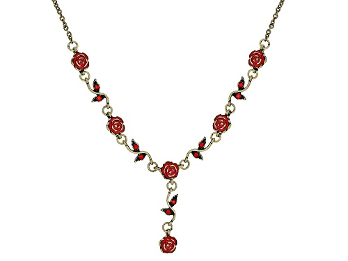 Off Park® Collection Red Crystal Gold Tone Rose Lariat Necklace - Size 18