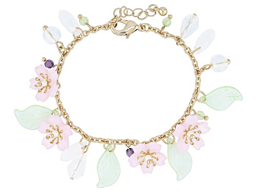 Off Park® Collection, Multi-Color Acrylic Gold Tone Flower Charm Bracelet