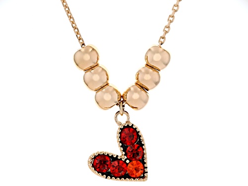 Off Park® Collection, Red & Orange Crystal Gold Tone Heart Necklace