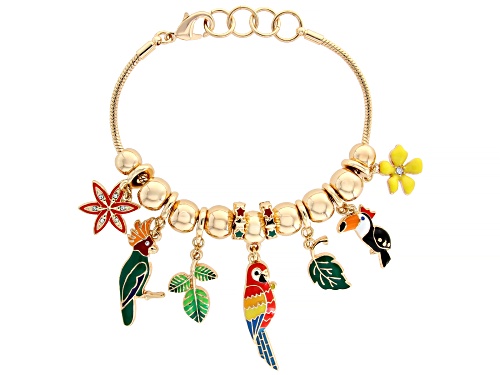 Off Park® Collection Multi-Color Crystal Gold Tone Tropical Charm Bracelet - Size 7.5