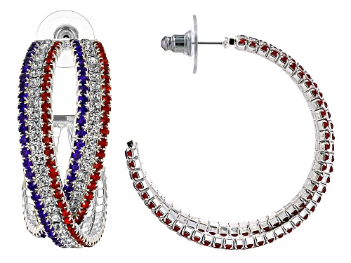Off Park® Collection Red, White & Blue Crystal Silver Tone Hoop Earrings