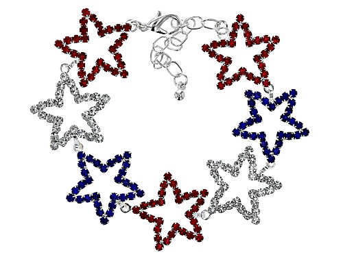 Off Park® Collection Red, White & Blue Crystal Silver Tone Star Bracelet - Size 7.5