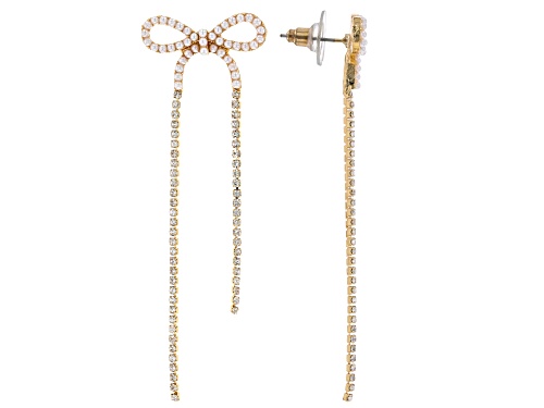 Off Park® Collection Pearl Simulant With Crystal Gold Tone Elongated Bow Earrings