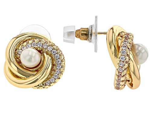 Off Park® Collection Pearl Simulant With Crystal Gold Tone Knot Earrings