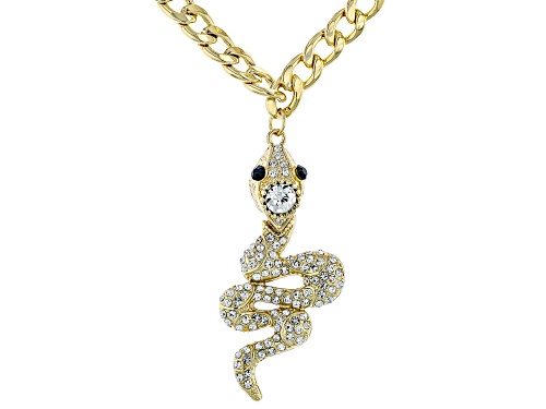 Off Park® Collection White Crystal With Black Glass Gold Tone Snake Necklace
