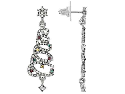 Off Park® Collection Multi-Color Crystal Silver Tone Christmas Tree Earrings
