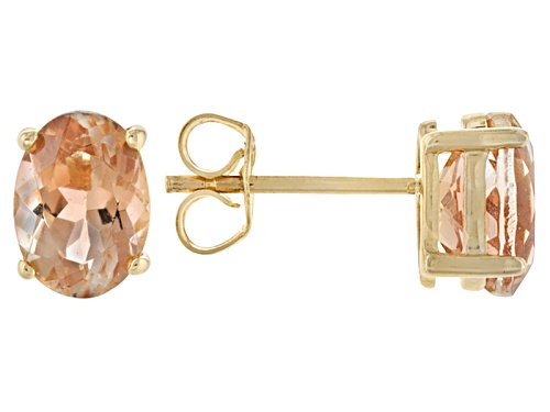 1.44ctw Oval Peach Oregon Sunstone Solitaire 10k Yellow Gold Stud Earrings